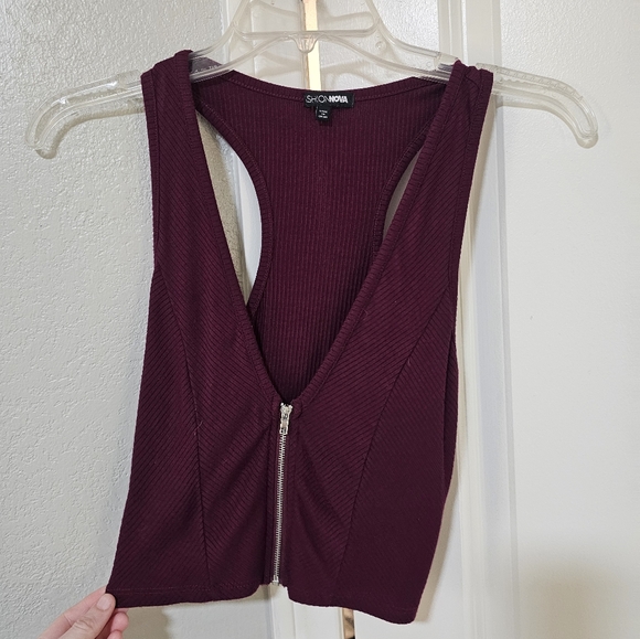 Fashion Nova Burgundy Crop Top, Zipper Front - Picture 2 of 6
